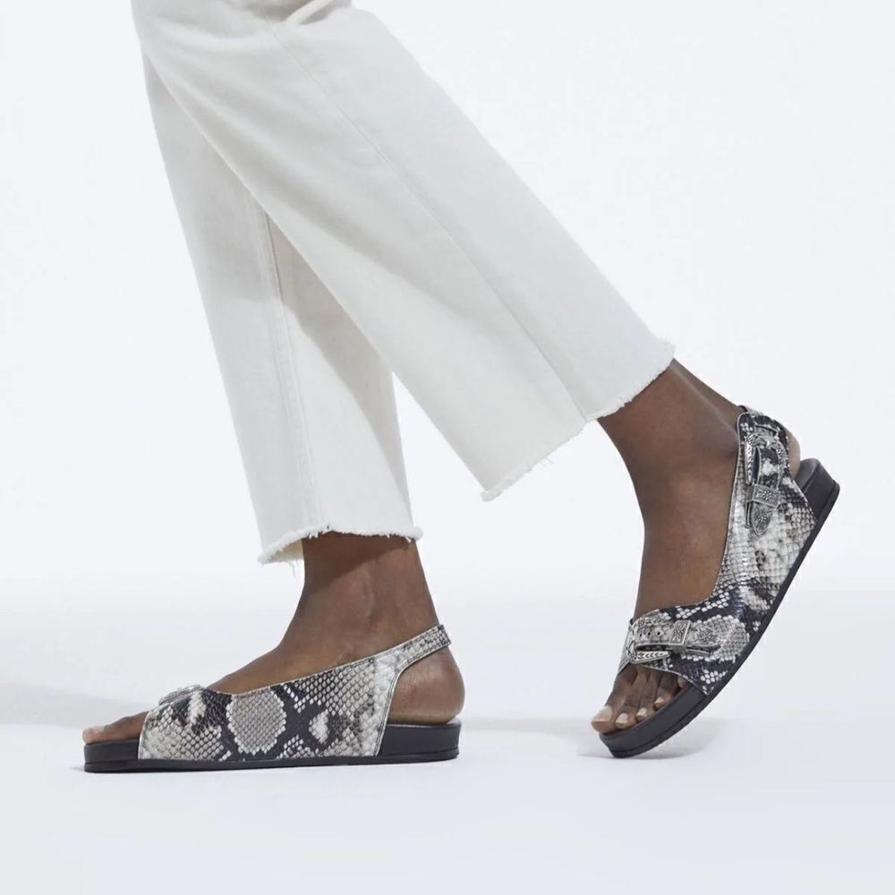 THE KOOPLES SNAKE PRINT BUCKLE LEATHER SLIDE SANDAL NIB 36